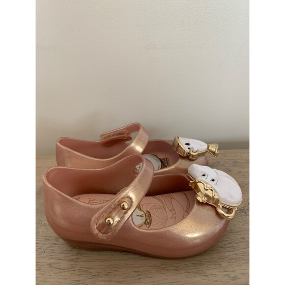 Mini Melissa Toddler Beauty & Beast Rose Gold Mary Jane Shoes Size 5 - Picture 3 of 5